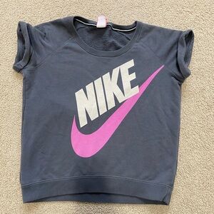 Nike Women's Charcoal Muscle Tee with Pink Swoosh